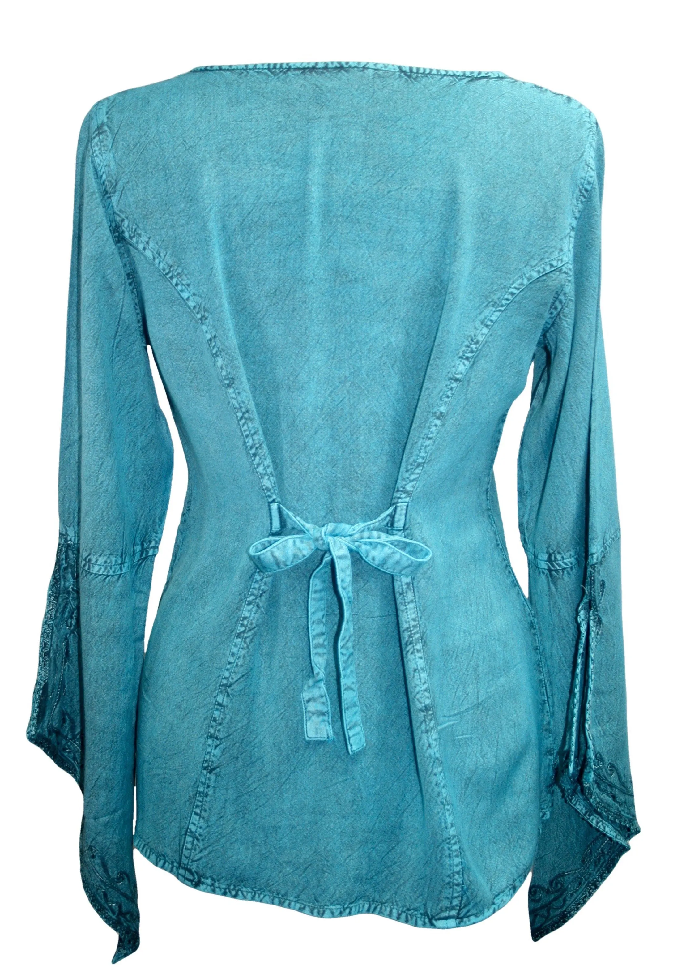 01 B Women's Square Neck Trim Lace Gypsy Bell Sleeve Blouse