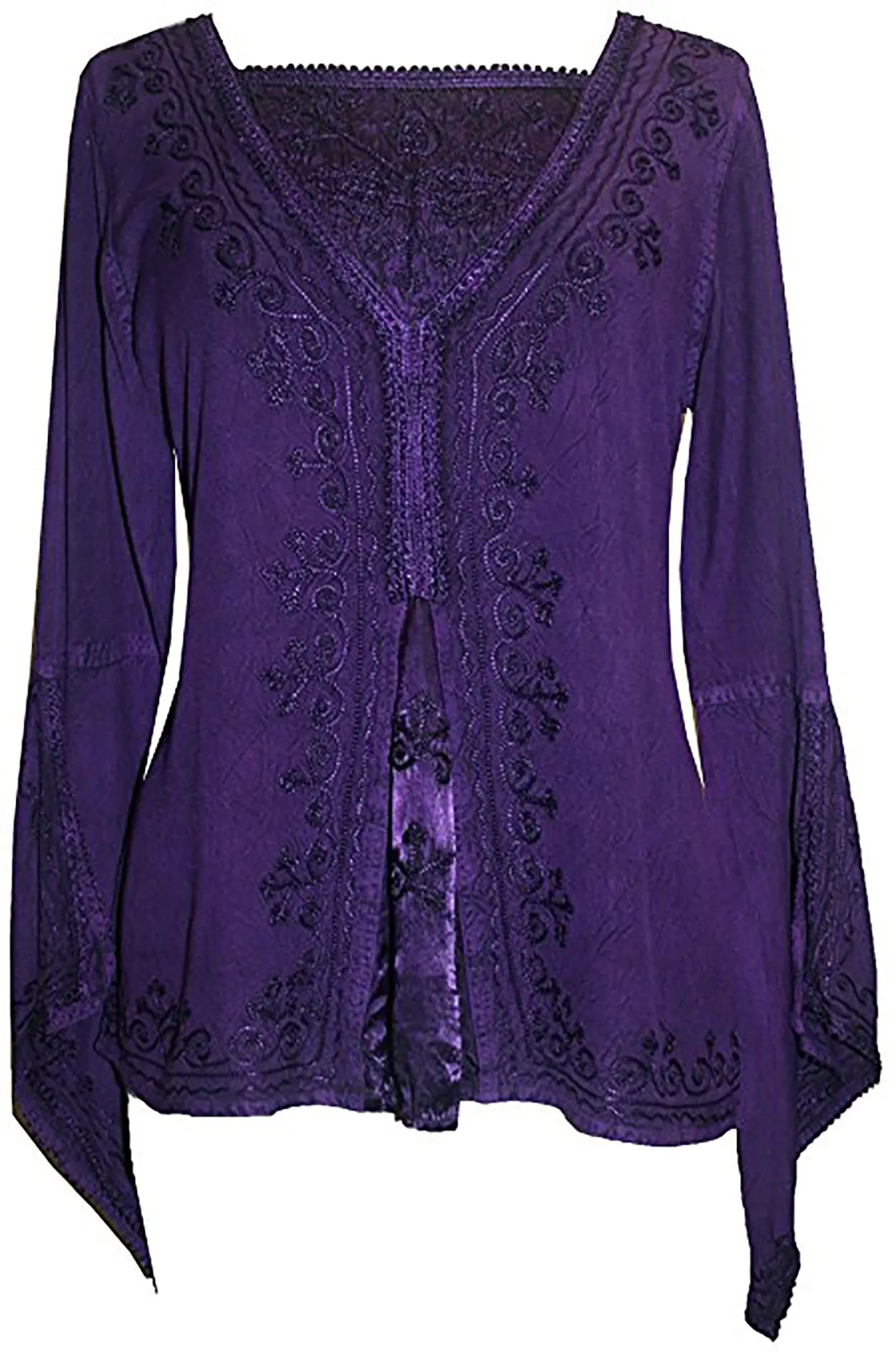 01 B Women's Square Neck Trim Lace Gypsy Bell Sleeve Blouse