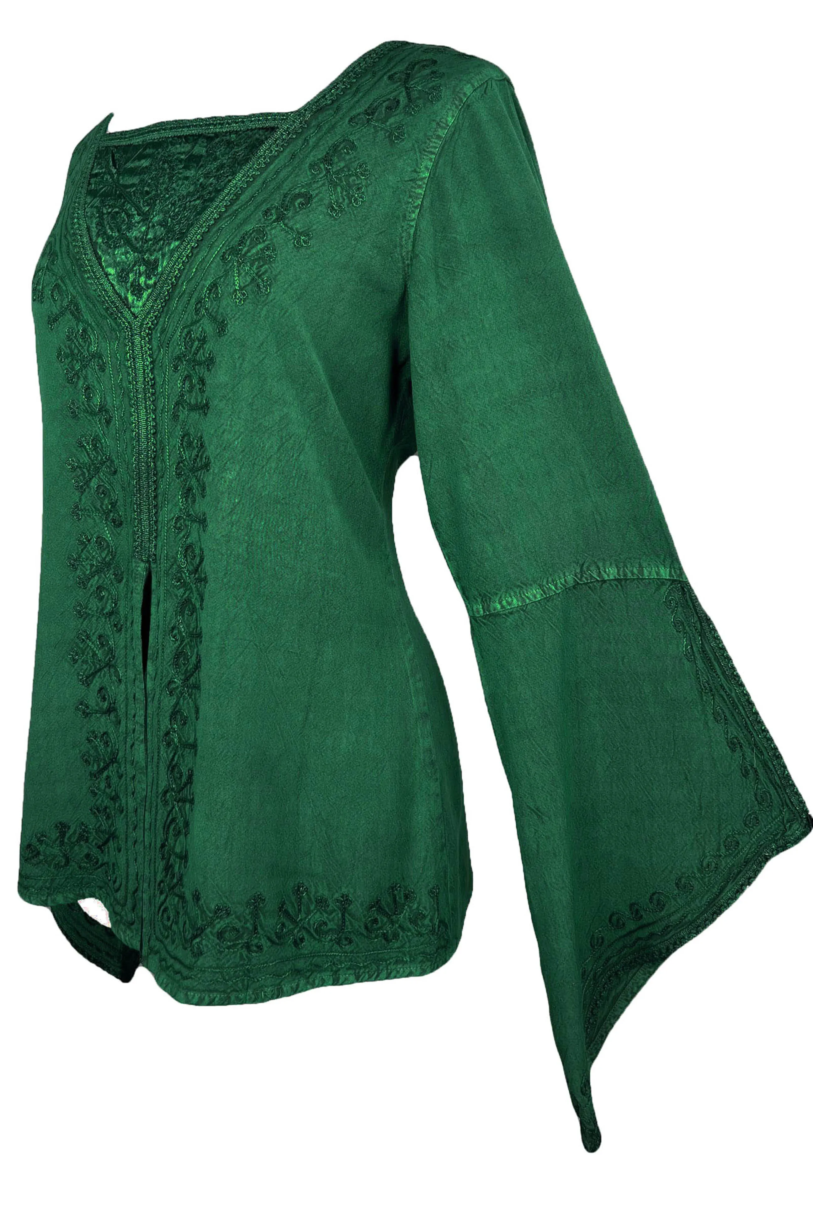 01 B Women's Square Neck Trim Lace Gypsy Bell Sleeve Blouse