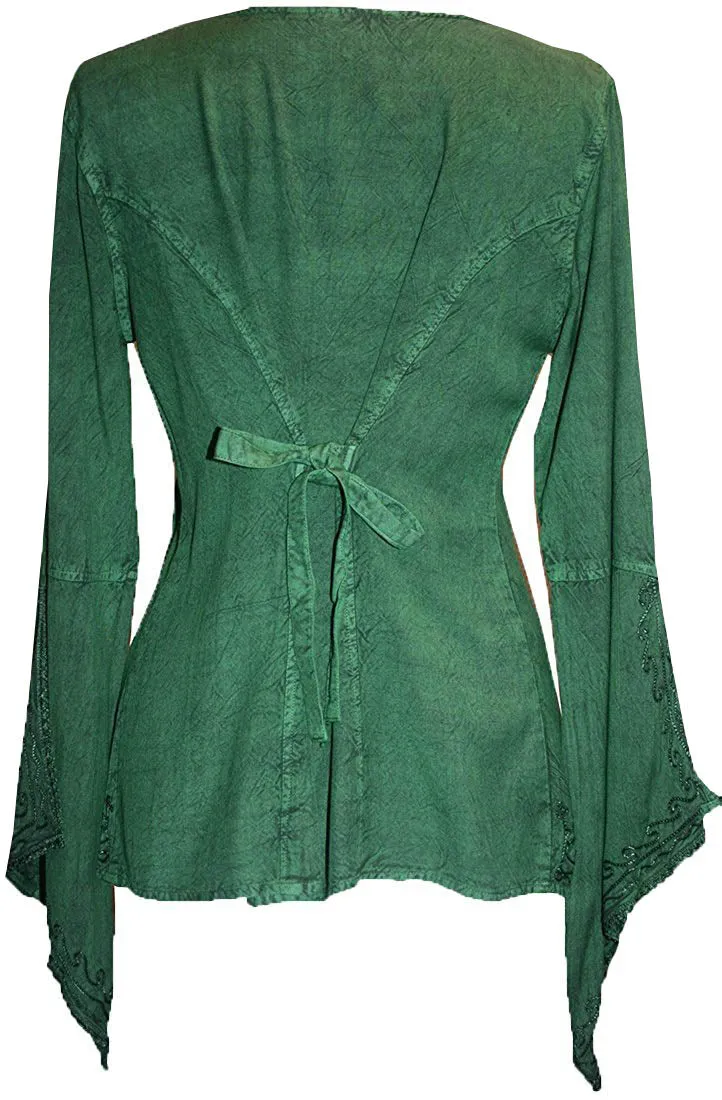 01 B Women's Square Neck Trim Lace Gypsy Bell Sleeve Blouse