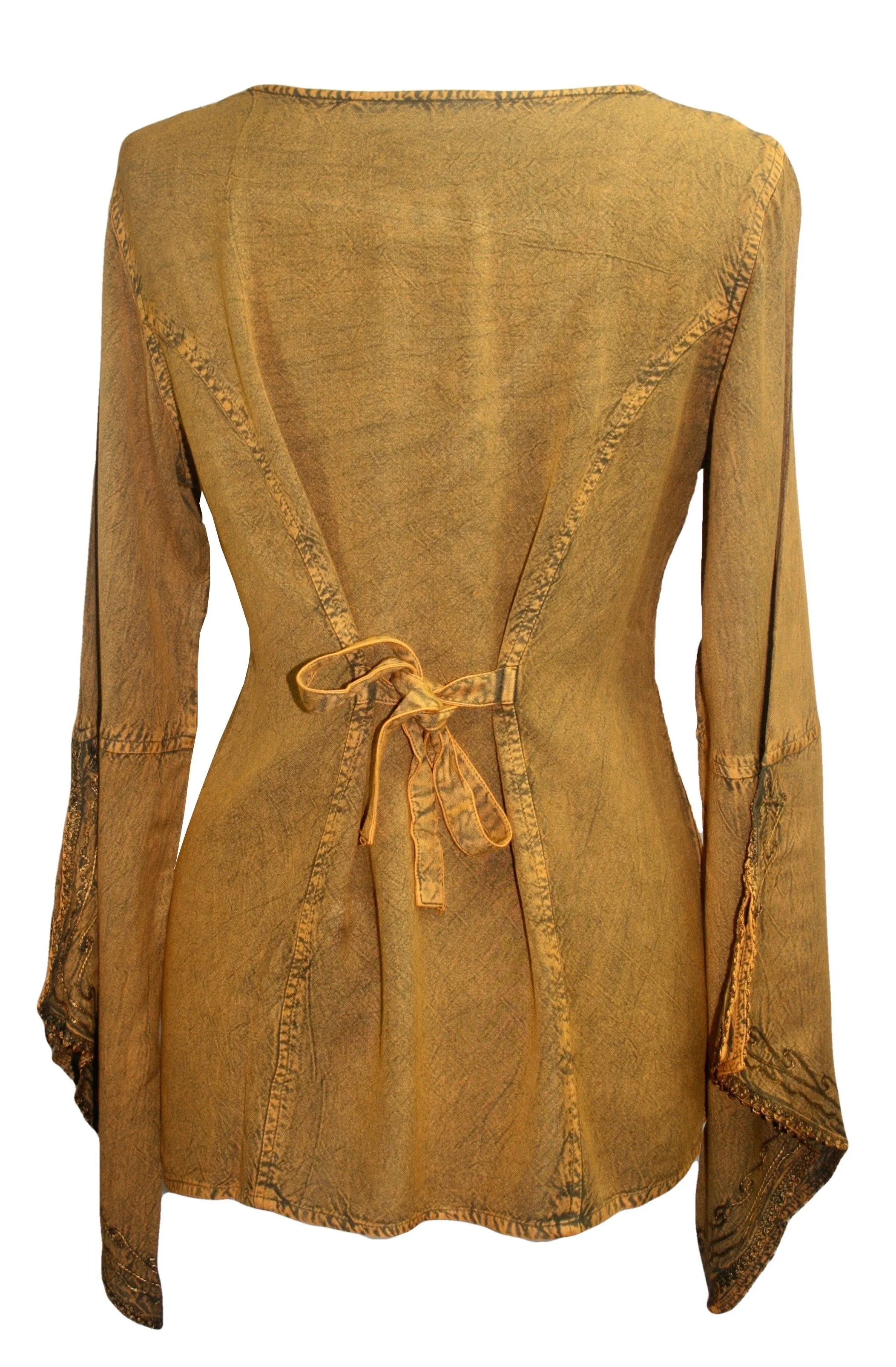 01 B Women's Square Neck Trim Lace Gypsy Bell Sleeve Blouse