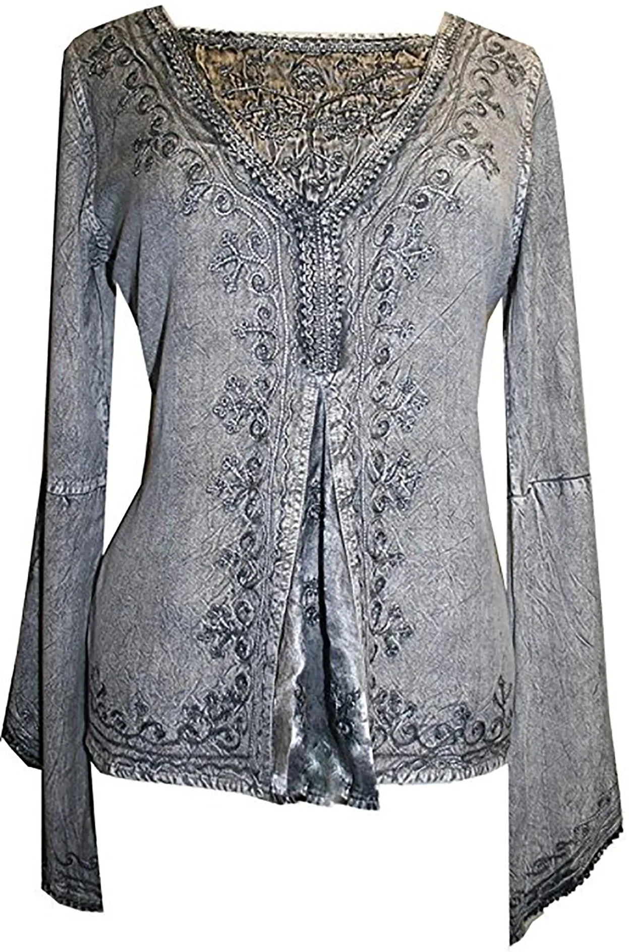 01 B Women's Square Neck Trim Lace Gypsy Bell Sleeve Blouse