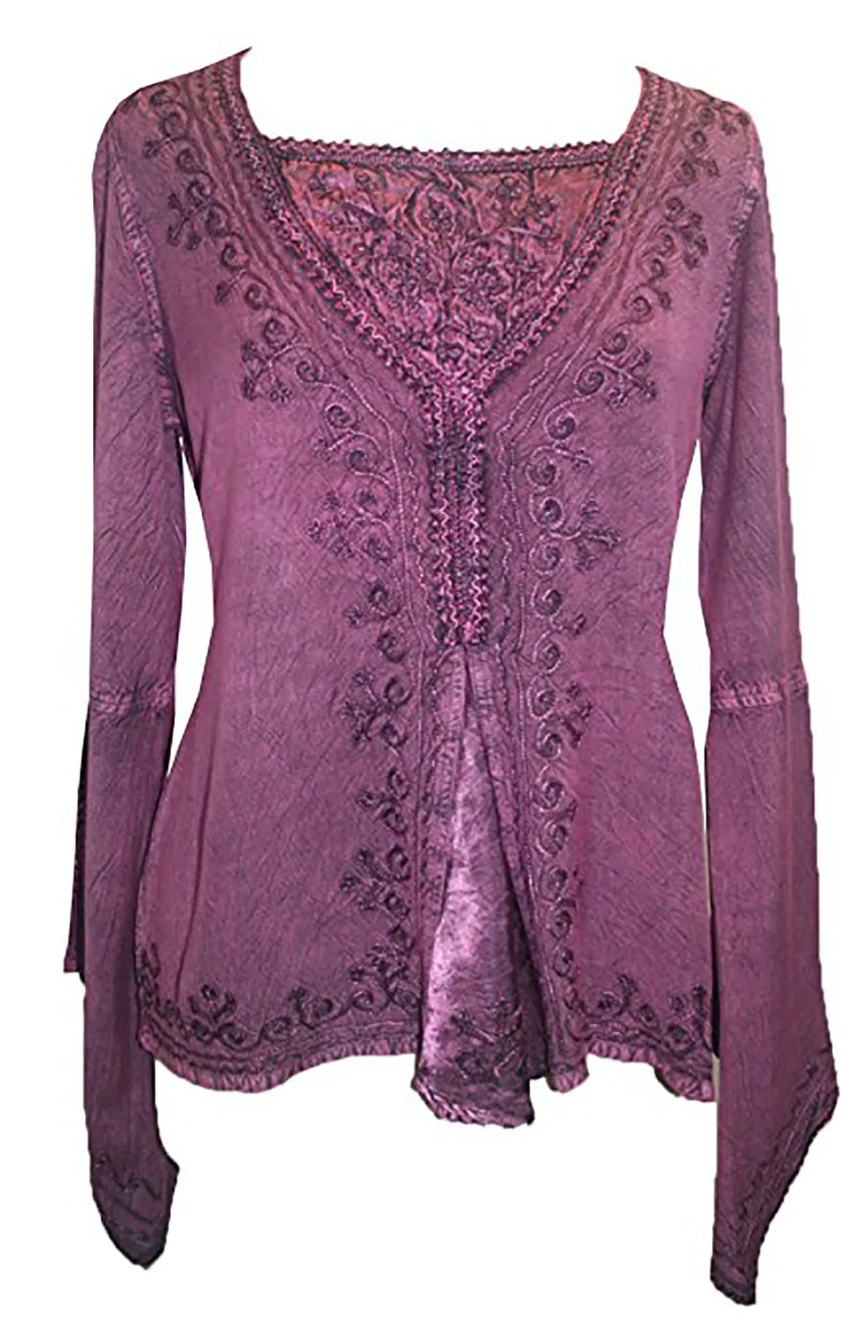 01 B Women's Square Neck Trim Lace Gypsy Bell Sleeve Blouse