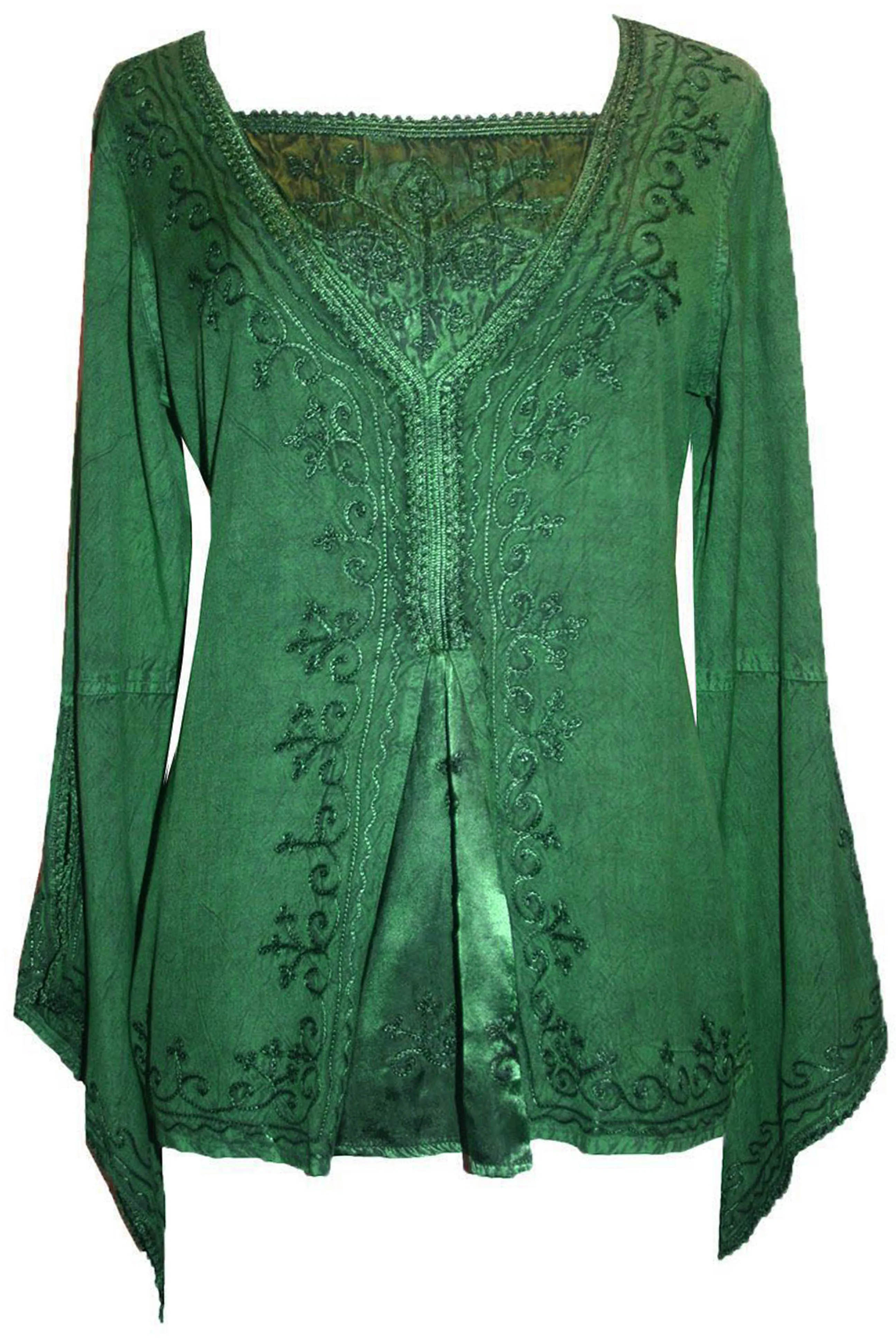01 B Women's Square Neck Trim Lace Gypsy Bell Sleeve Blouse