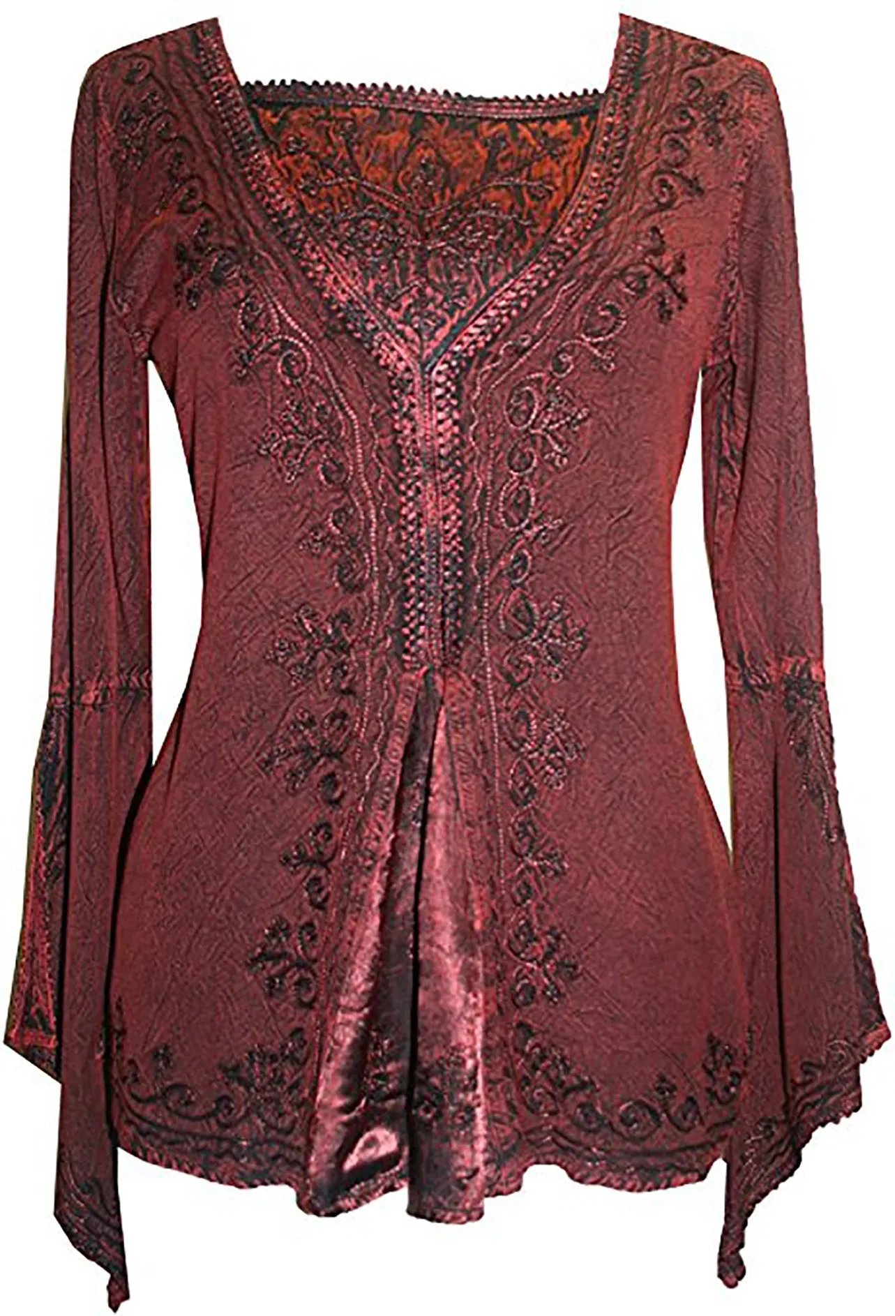 01 B Women's Square Neck Trim Lace Gypsy Bell Sleeve Blouse