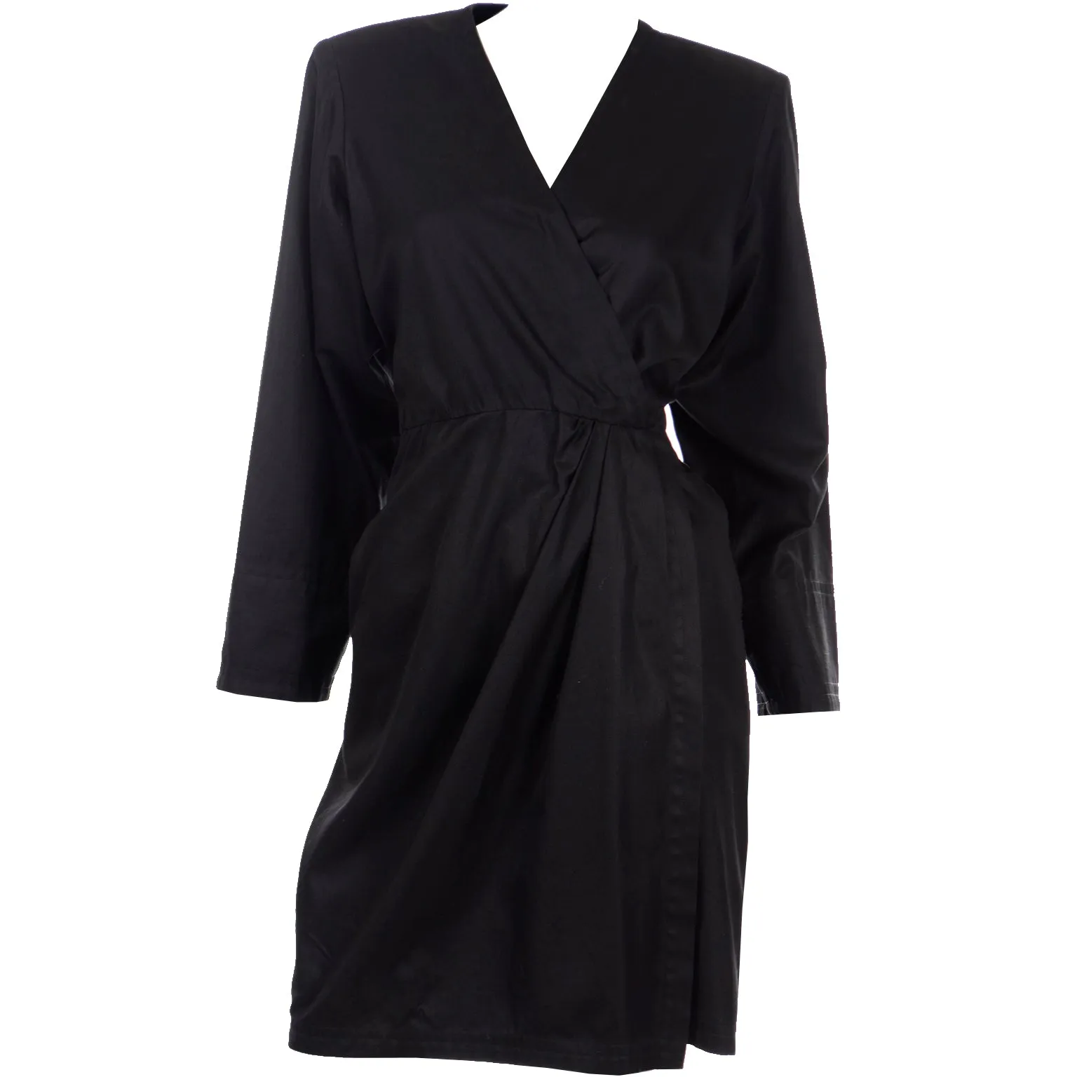 1990 Yves Saint Laurent Black Cotton Vintage Wrap Dress