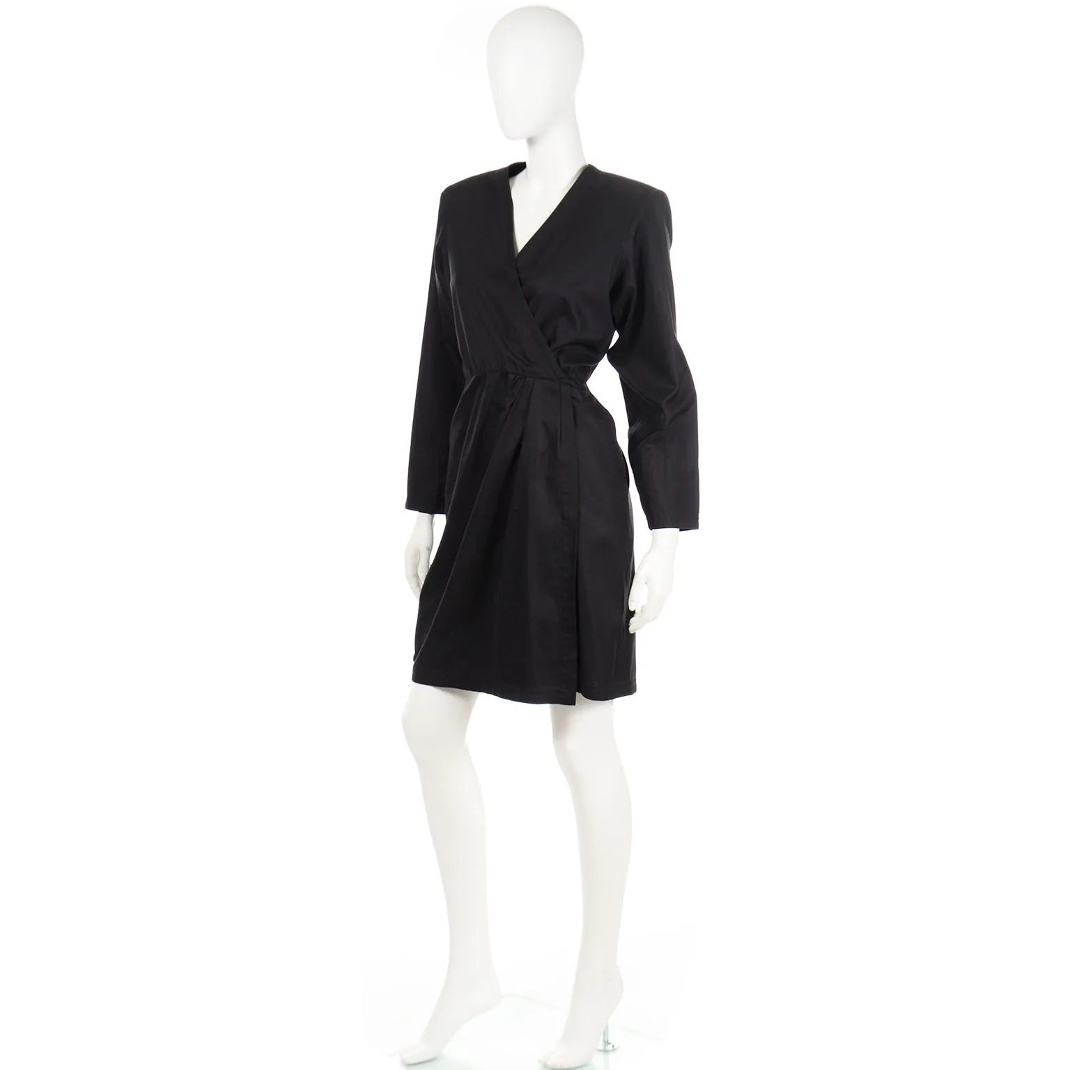 1990 Yves Saint Laurent Black Cotton Vintage Wrap Dress