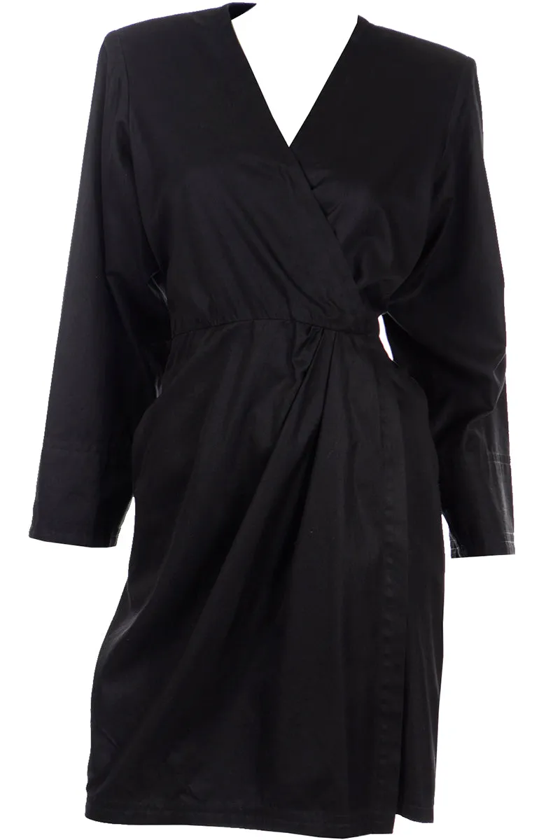 1990 Yves Saint Laurent Black Cotton Vintage Wrap Dress