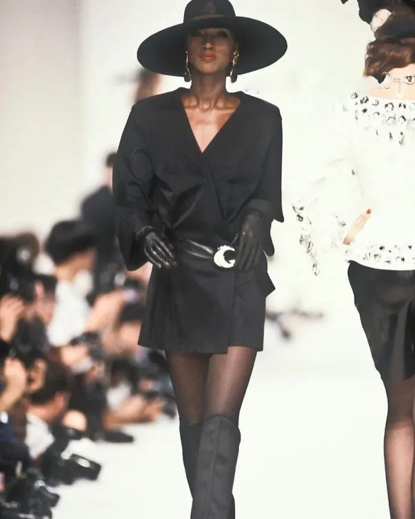 1990 Yves Saint Laurent Black Cotton Vintage Wrap Dress