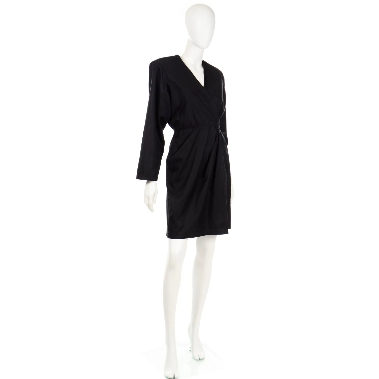 1990 Yves Saint Laurent Black Cotton Vintage Wrap Dress