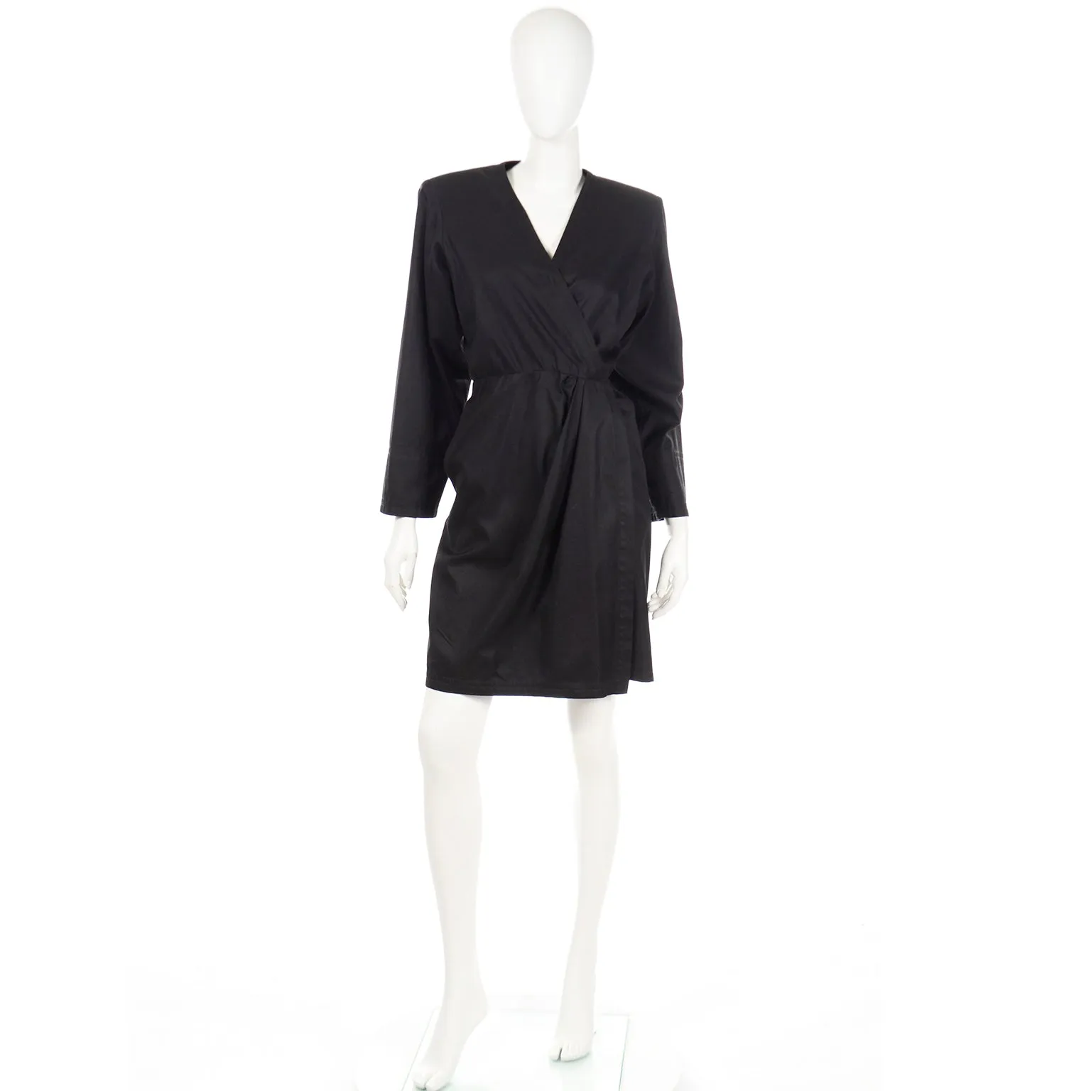 1990 Yves Saint Laurent Black Cotton Vintage Wrap Dress