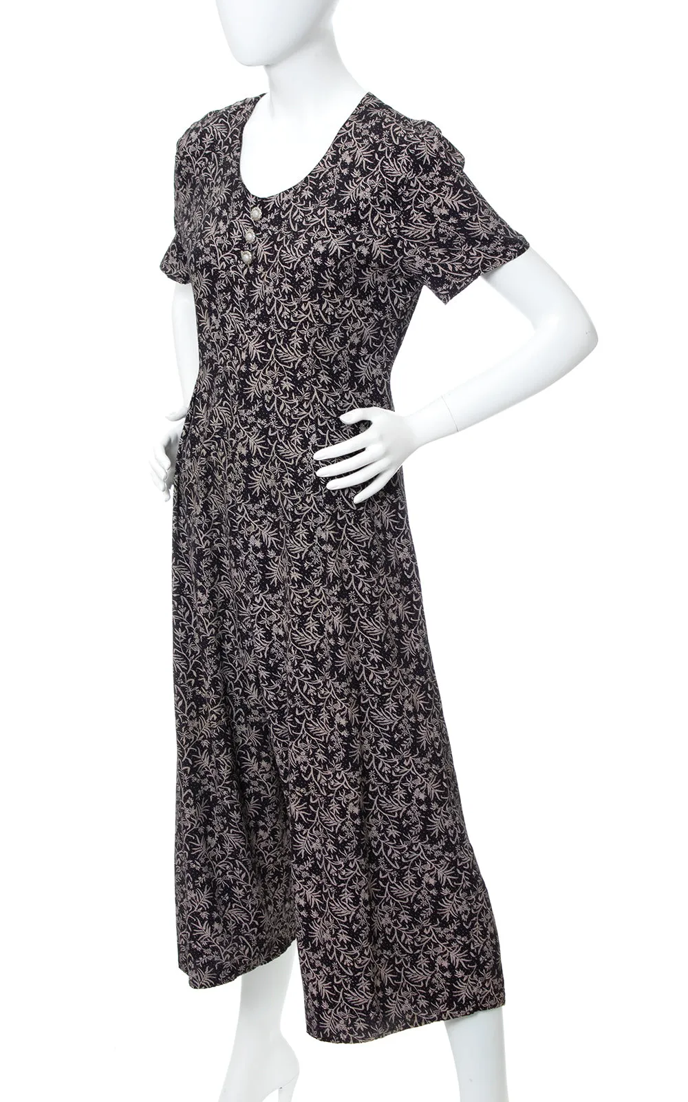 1990s Ditsy Floral Rayon Wide Leg Jumpsuit | medium/large
