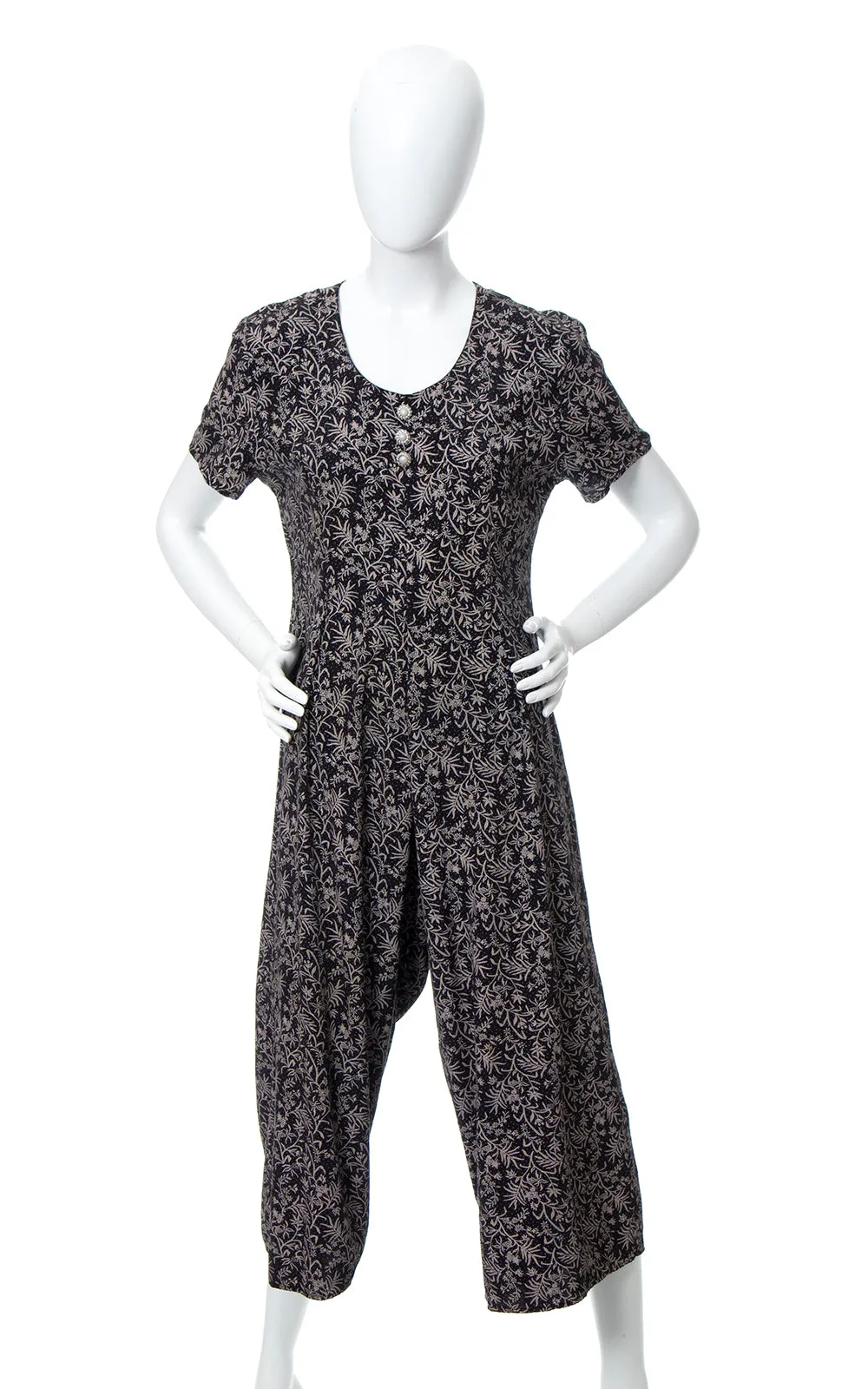 1990s Ditsy Floral Rayon Wide Leg Jumpsuit | medium/large