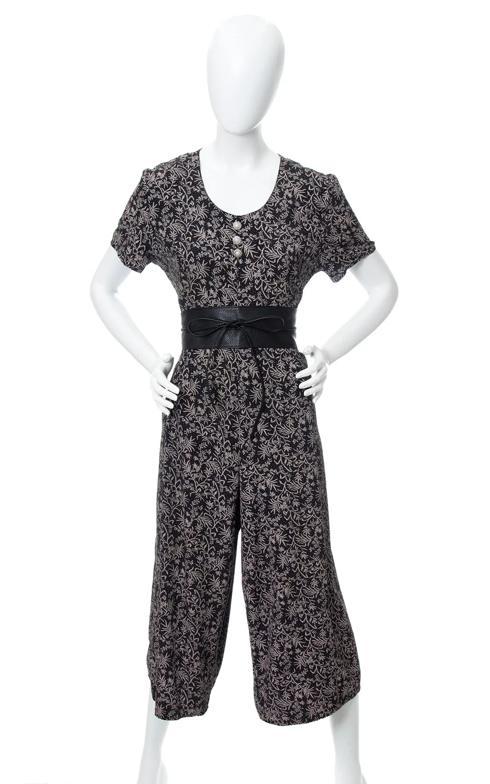 1990s Ditsy Floral Rayon Wide Leg Jumpsuit | medium/large
