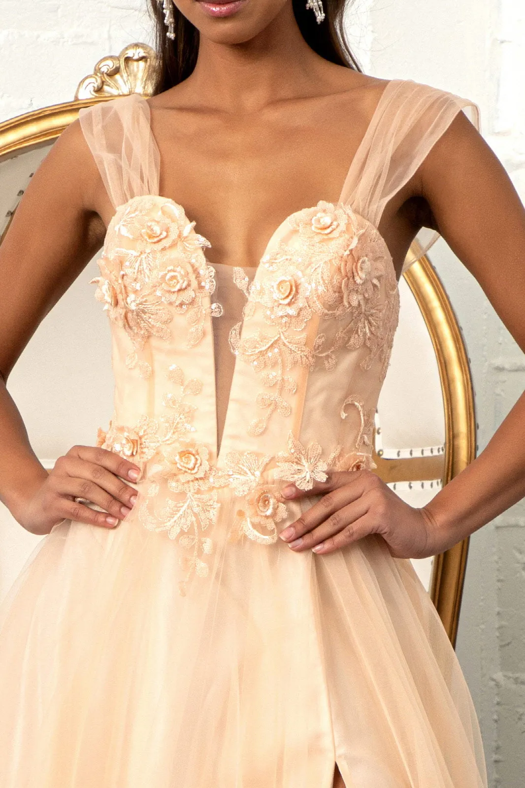 3D Floral Corset Gown by Elizabeth K GL3007 - Outlet