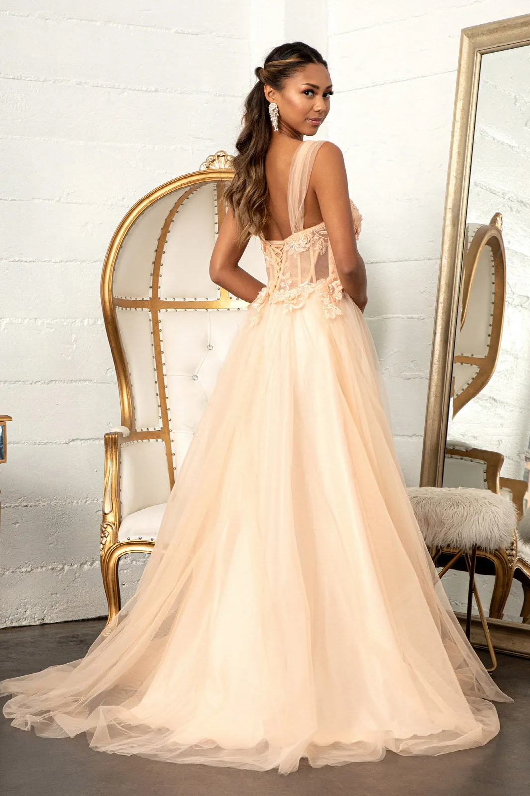 3D Floral Corset Gown by Elizabeth K GL3007 - Outlet