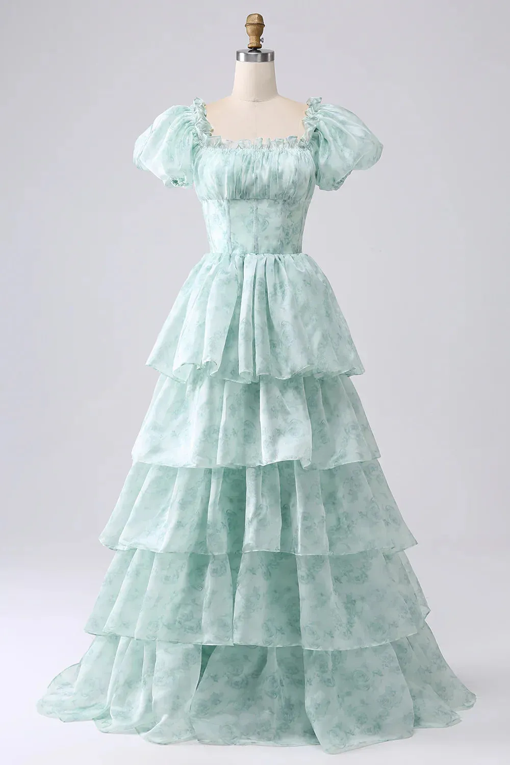 A-Line Off The Shoulder Tiered Corset Long Prom Dress Elegant Evening Gowns