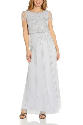 Adrianna Papell Round Neck Back Zipper Short Sleeves Long Gown
