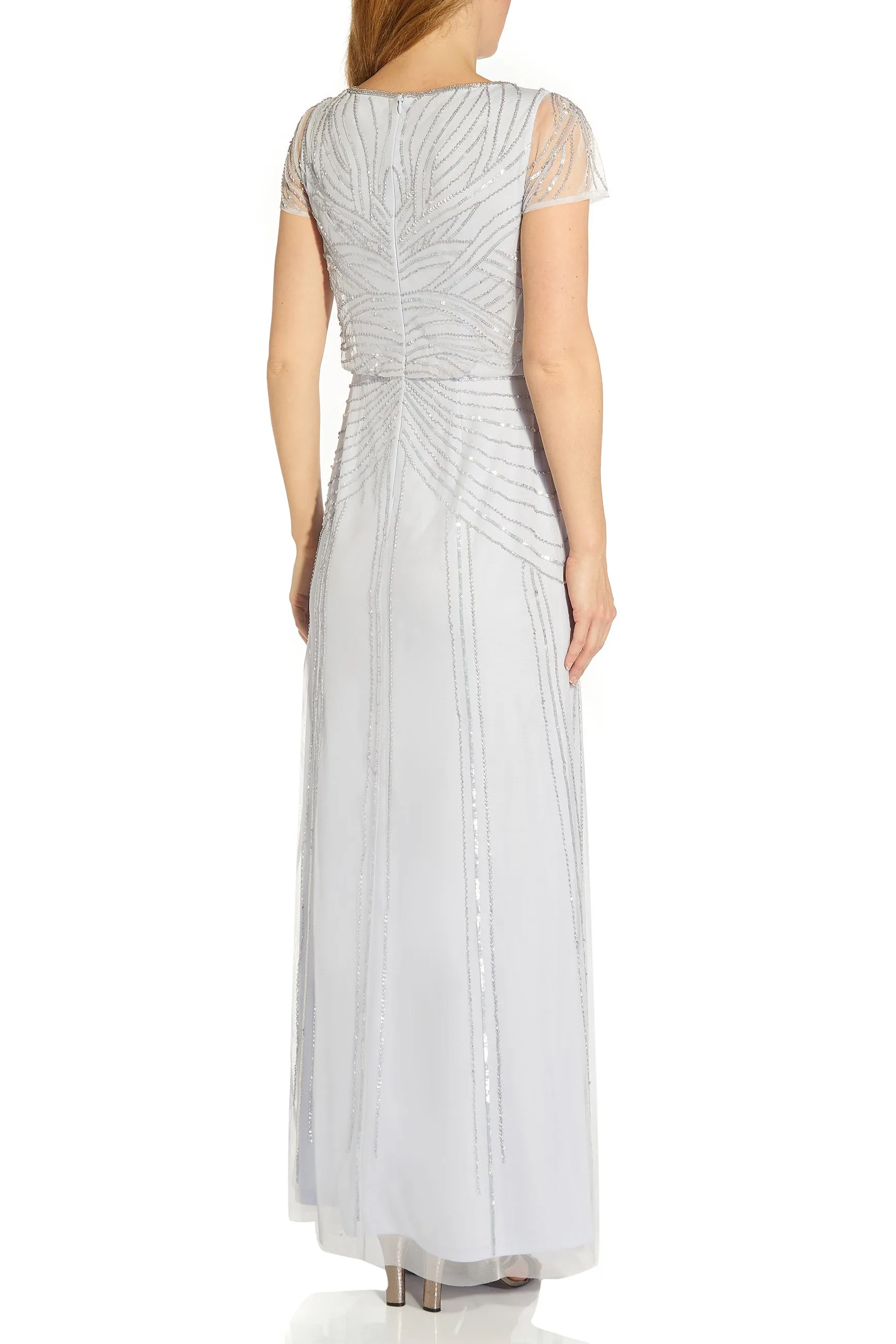 Adrianna Papell Round Neck Back Zipper Short Sleeves Long Gown