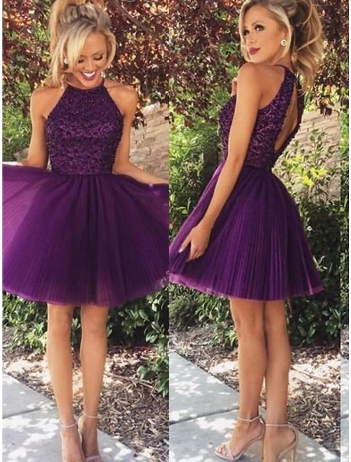 Aimishang   A-Line Cocktail Dresses Party Dress Homecoming Short / Mini Sleeveless Jewel Neck Lace Backless with Beading Appliques