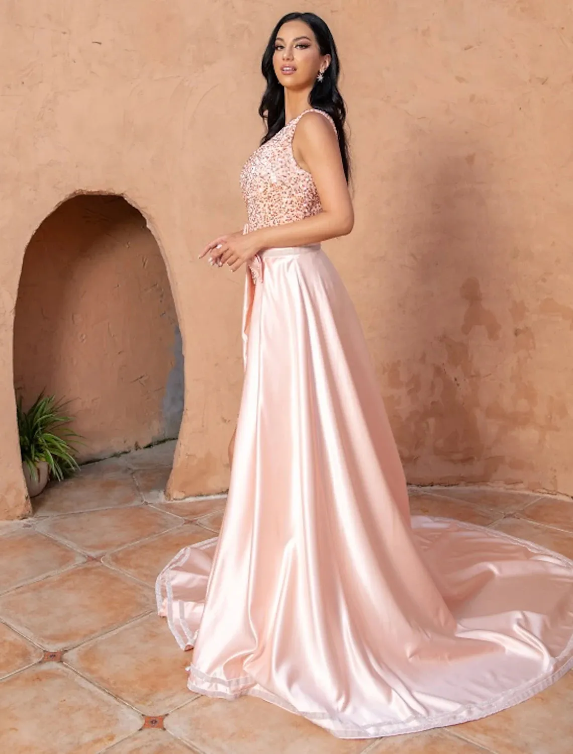 Aimishang   A-Line Mermaid / Trumpet Cocktail Dresses Sexy Dress Wedding Party Court Train Sleeveless One Shoulder Sequined with Sequin Overskirt