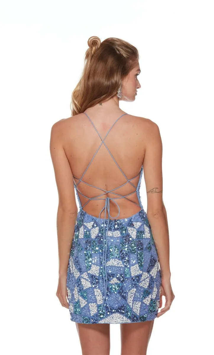 Alyce Paris Geometric Sequin Homecoming Dress 4625