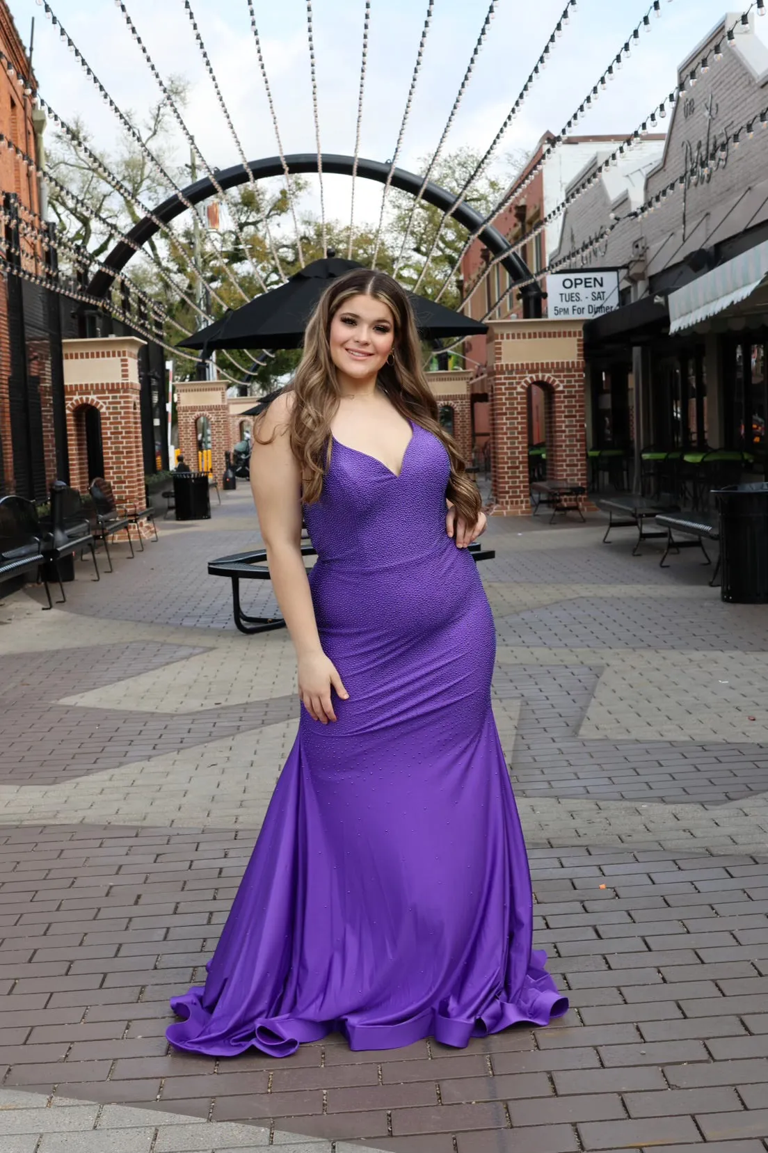 Anastasia Stone Accented Long Mermaid Evening Gown