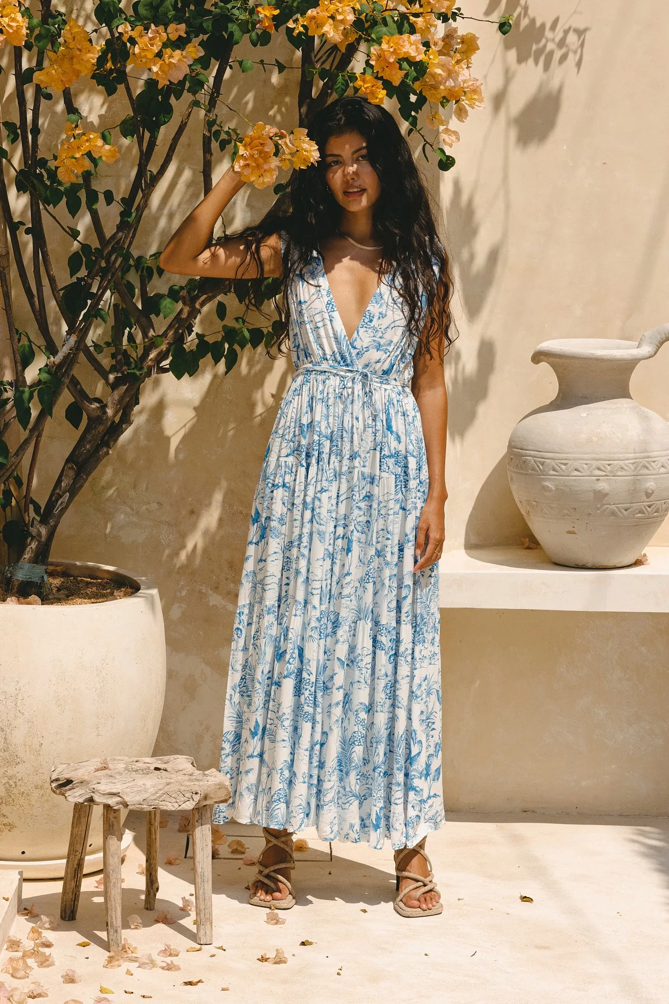 Avalon Blue Tropical Toile Maxi Dress