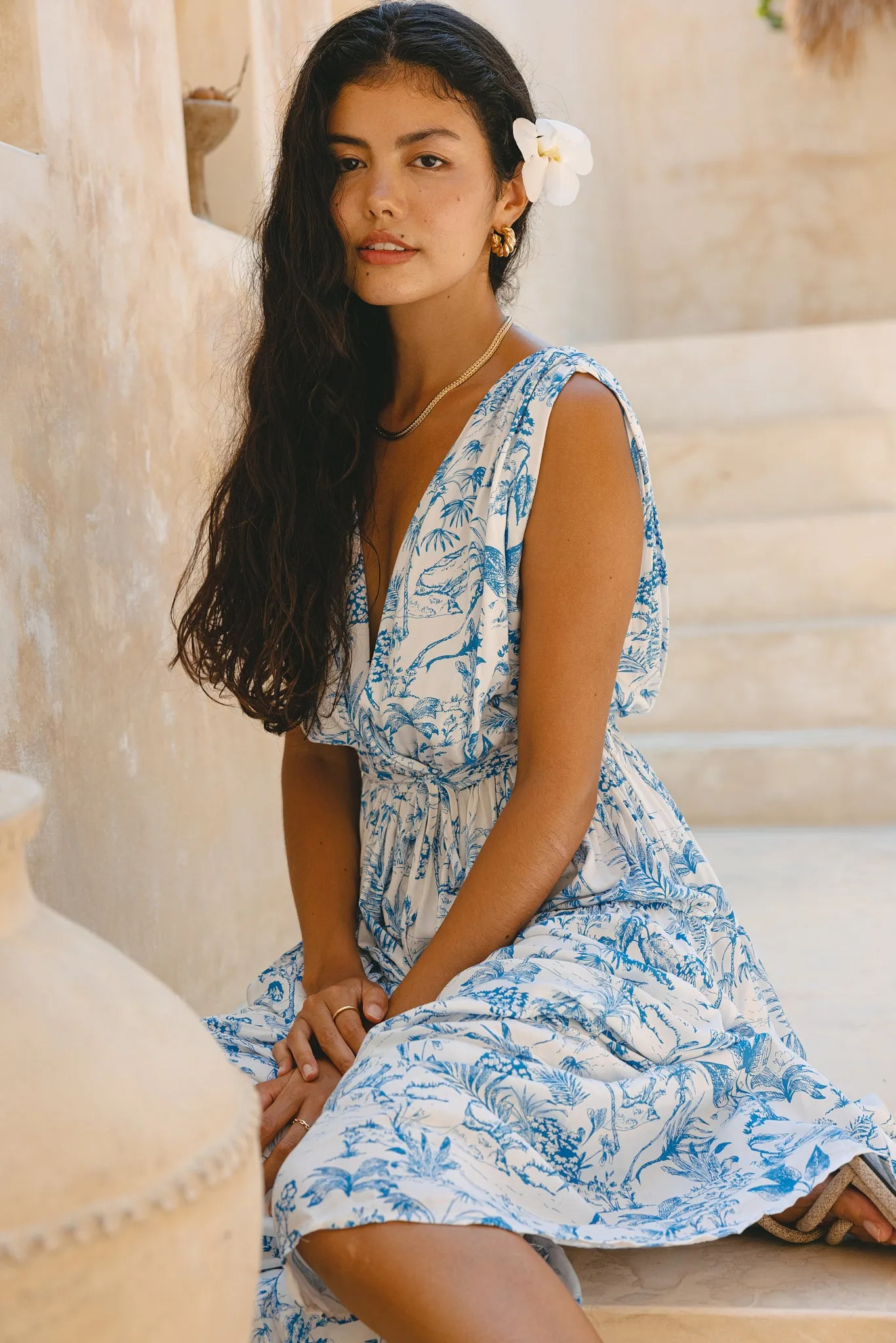 Avalon Blue Tropical Toile Maxi Dress