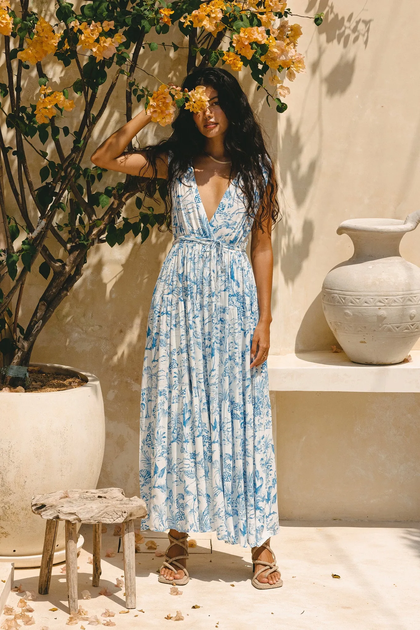 Avalon Blue Tropical Toile Maxi Dress