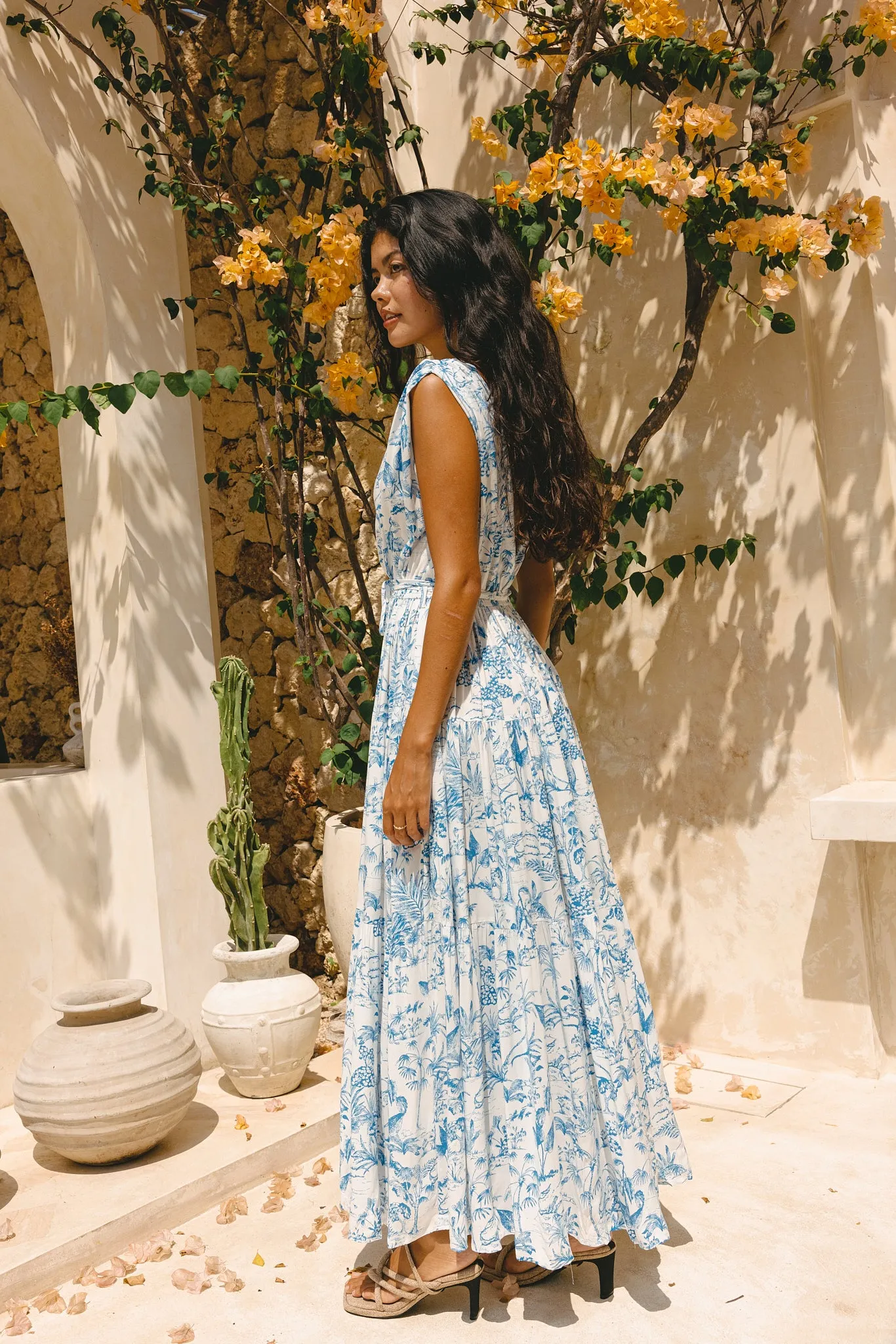 Avalon Blue Tropical Toile Maxi Dress