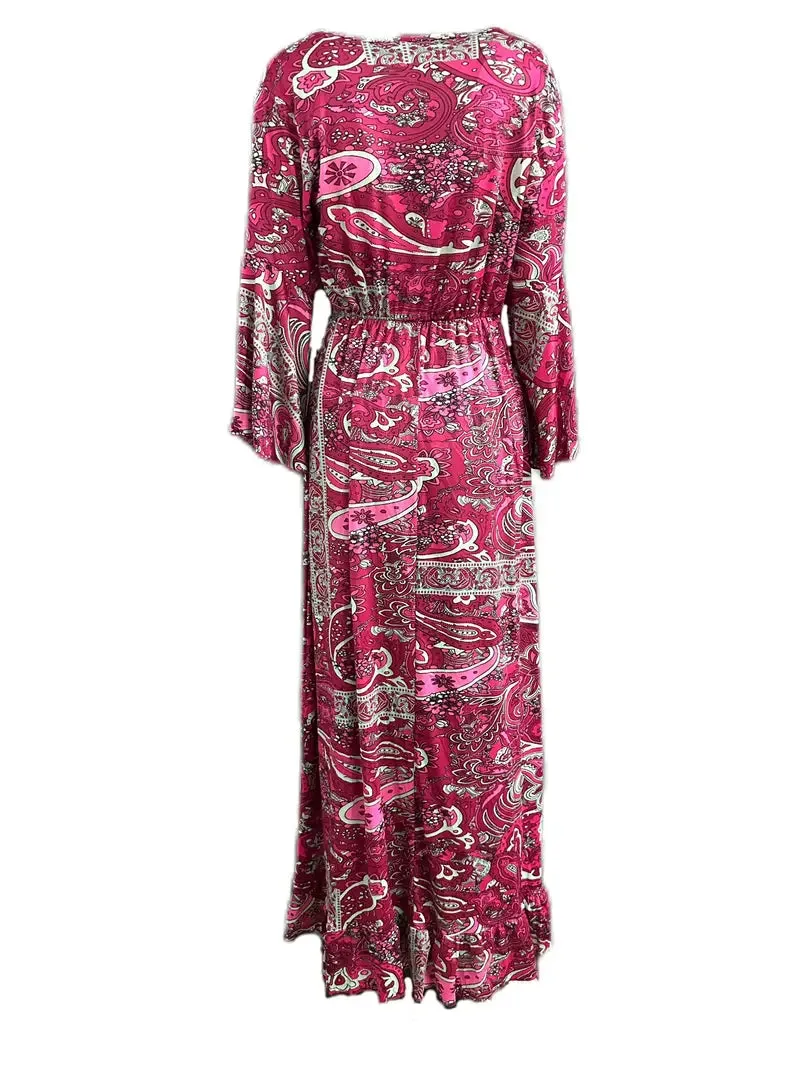 BerryBetty - Bohemian Pink Paisley Flowing Sleeves Maxi Dress