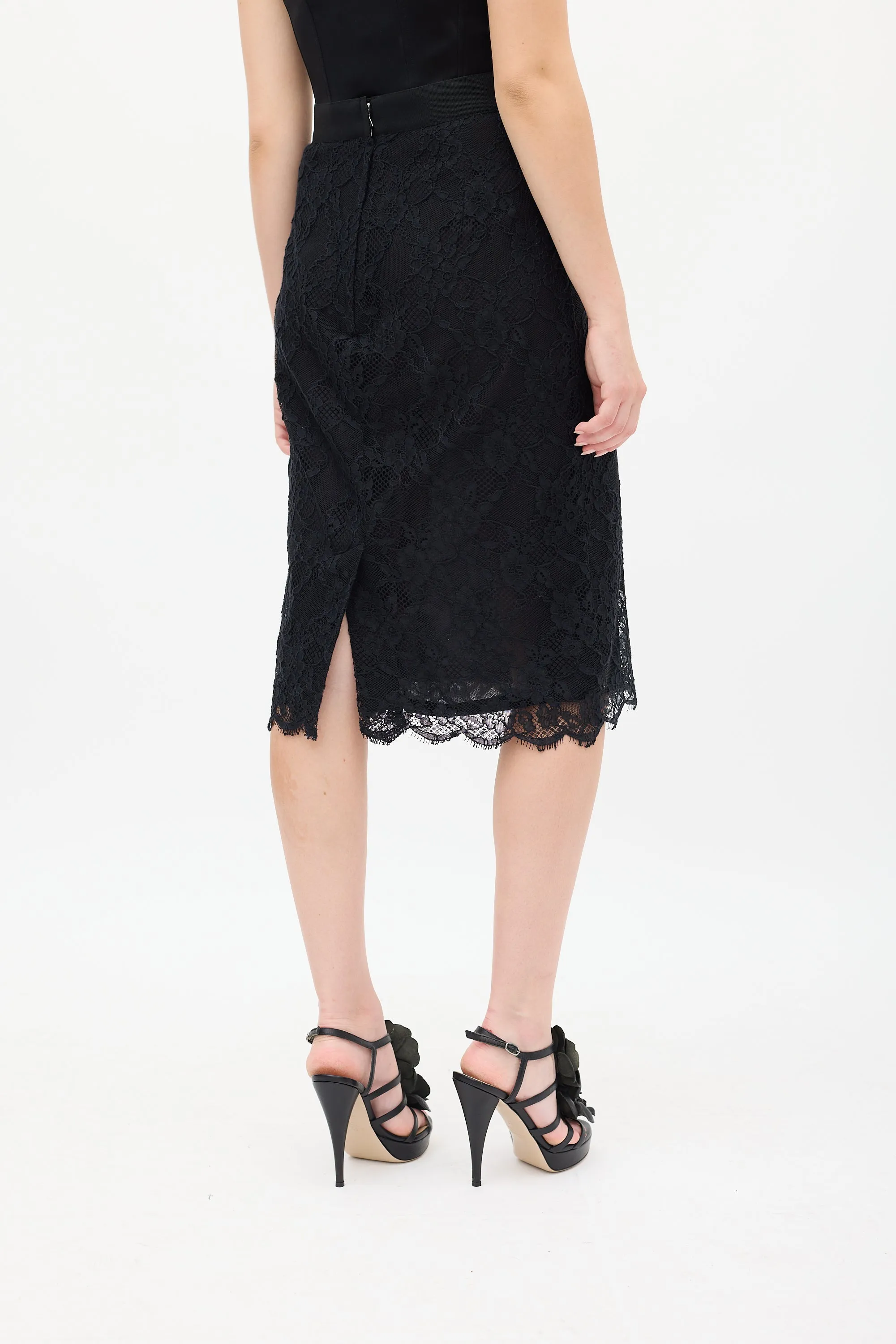 Black Lace Overlay Midi Skirt