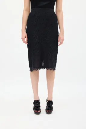 Black Lace Overlay Midi Skirt