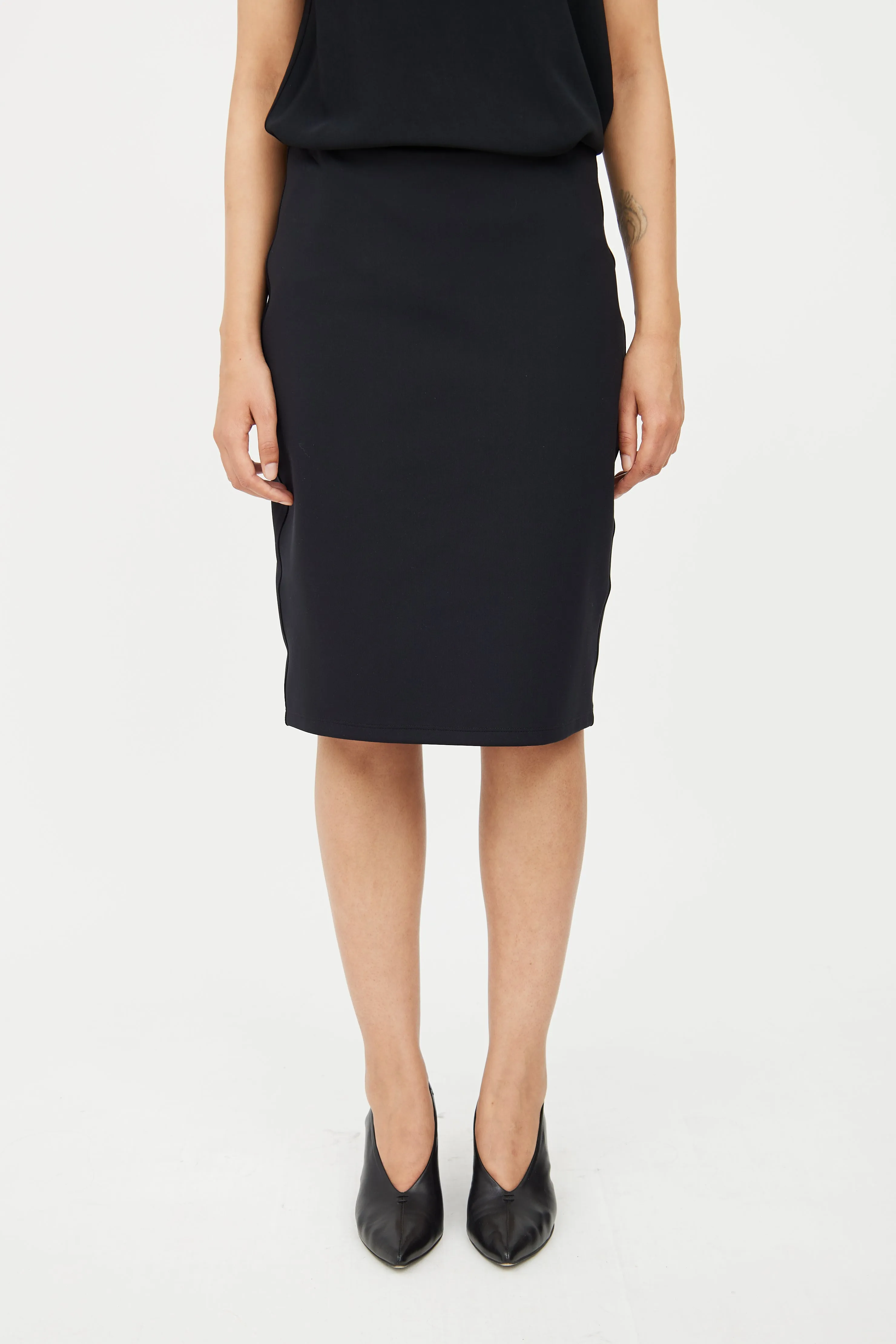 Black Neoprene Midi Skirt