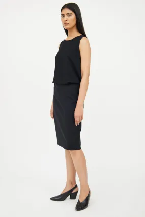 Black Neoprene Midi Skirt