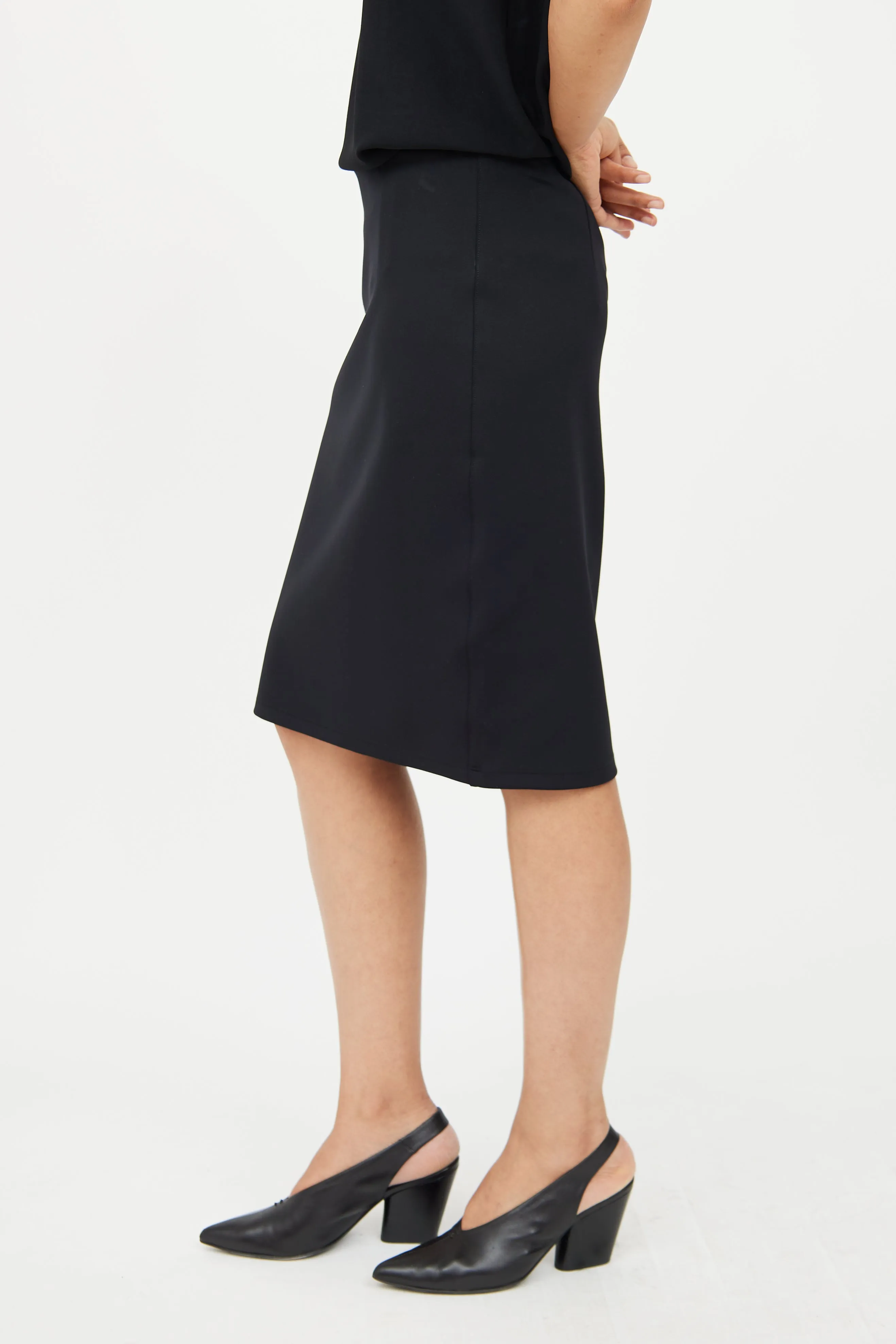 Black Neoprene Midi Skirt