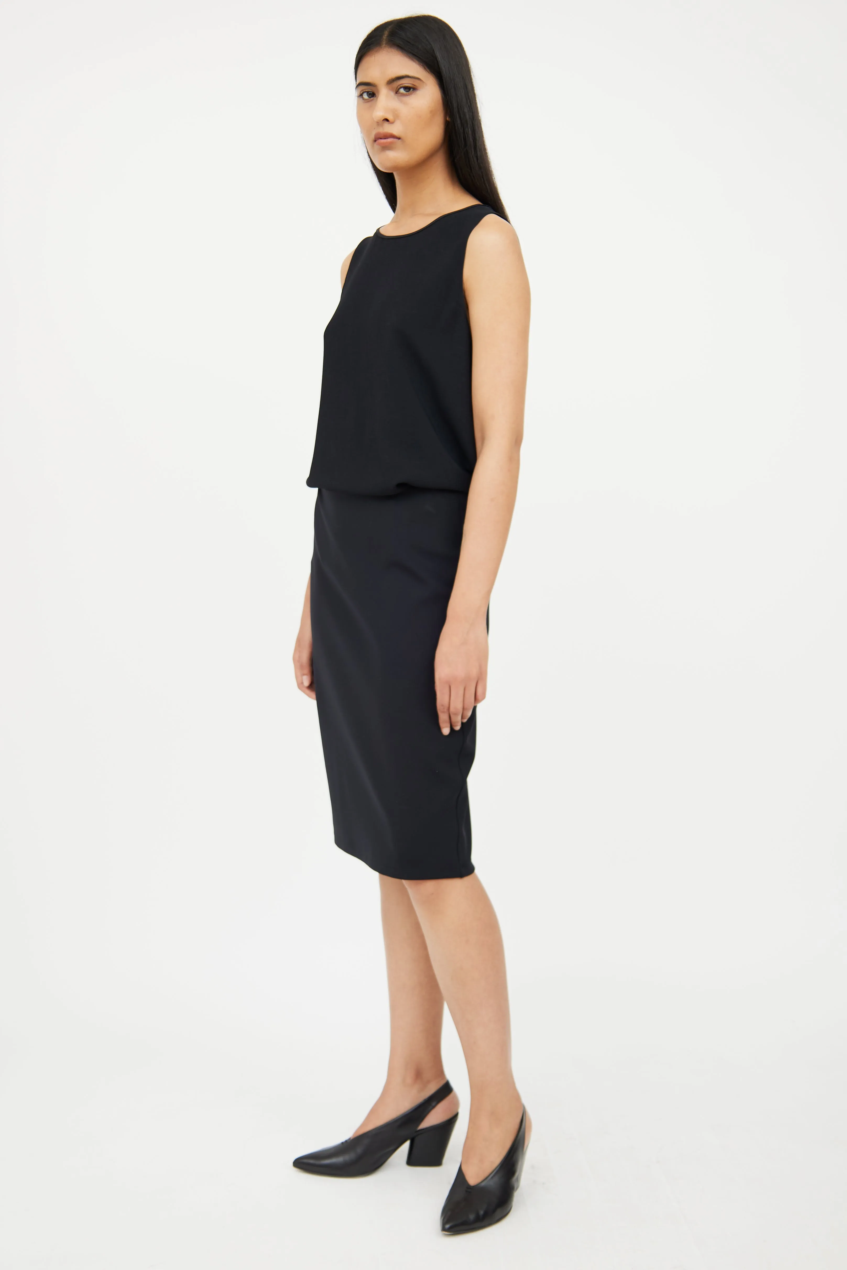 Black Neoprene Midi Skirt