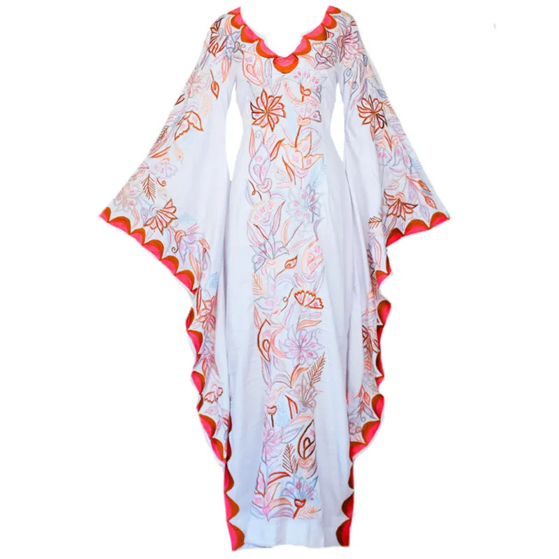 Bohemian Irregular Bat Long Sleeve Printed Dress Maxi Dress