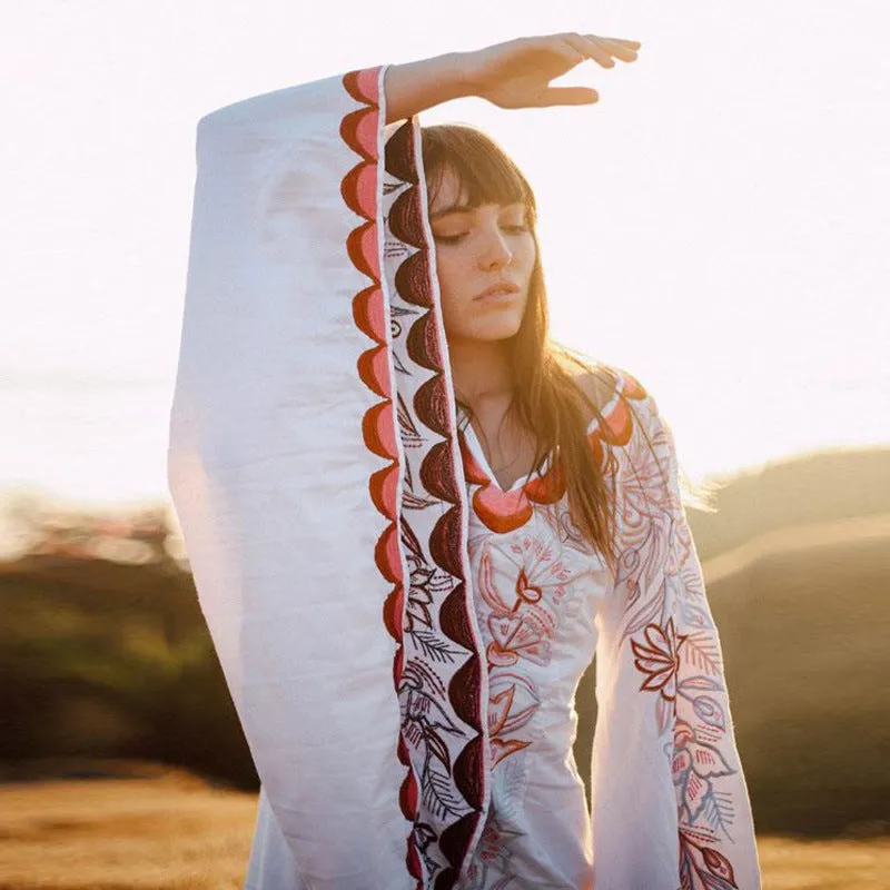 Bohemian Irregular Bat Long Sleeve Printed Dress Maxi Dress