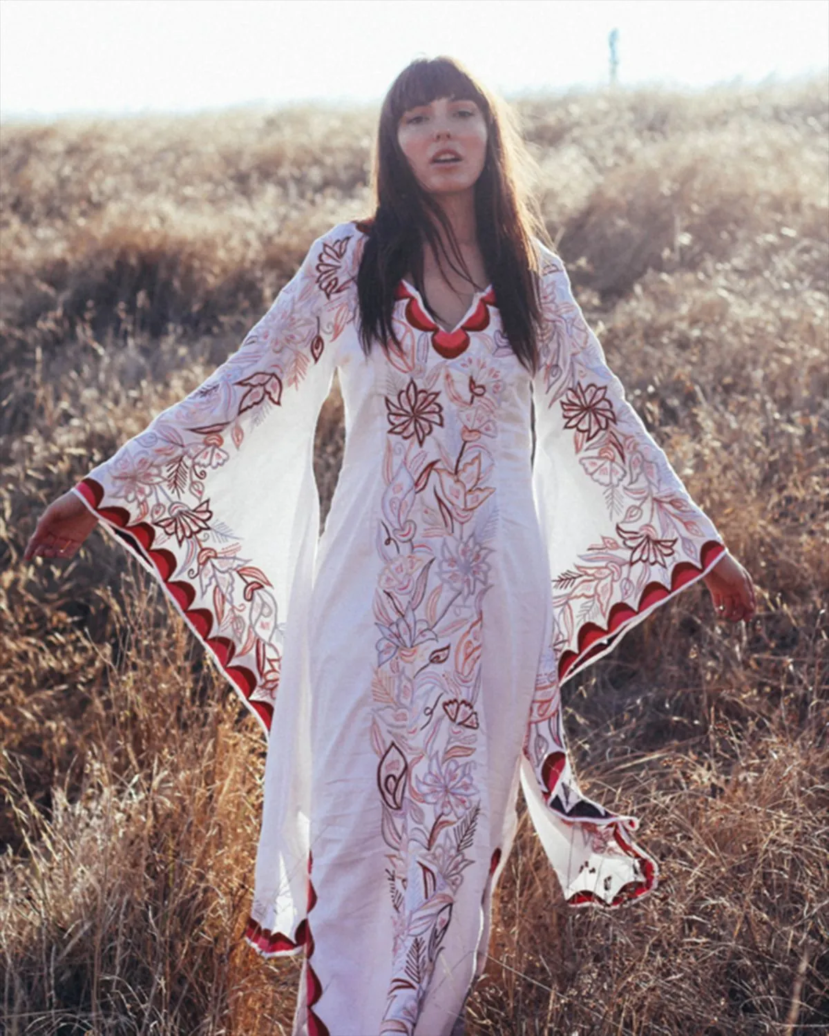 Bohemian Irregular Bat Long Sleeve Printed Dress Maxi Dress