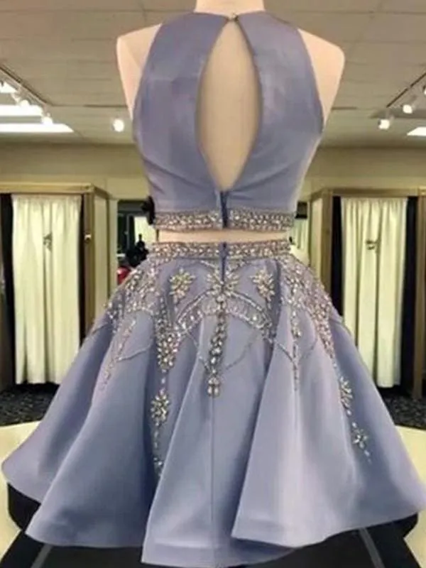 Bridelily A-Line Sleeveless Bateau Satin With Beading Short/Mini Two Piece Dresses