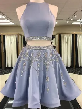 Bridelily A-Line Sleeveless Bateau Satin With Beading Short/Mini Two Piece Dresses