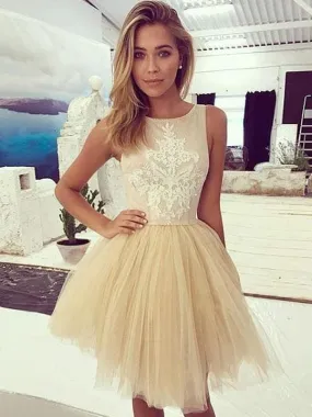 Bridelily A-Line Sleeveless Bateau Tulle With Applique Short/Mini Dresses