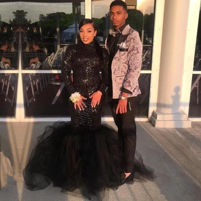 Bridelily Sexy Black 2019 Prom Dress | Sequins Tulle Evening Gowns BK0