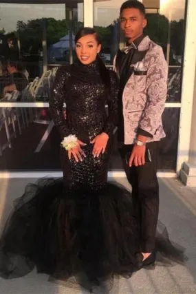 Bridelily Sexy Black 2019 Prom Dress | Sequins Tulle Evening Gowns BK0