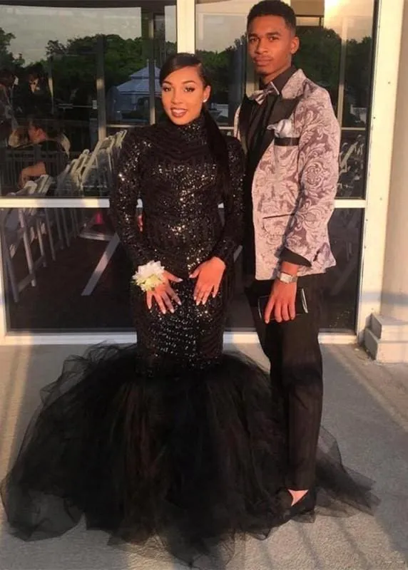 Bridelily Sexy Black 2019 Prom Dress | Sequins Tulle Evening Gowns BK0
