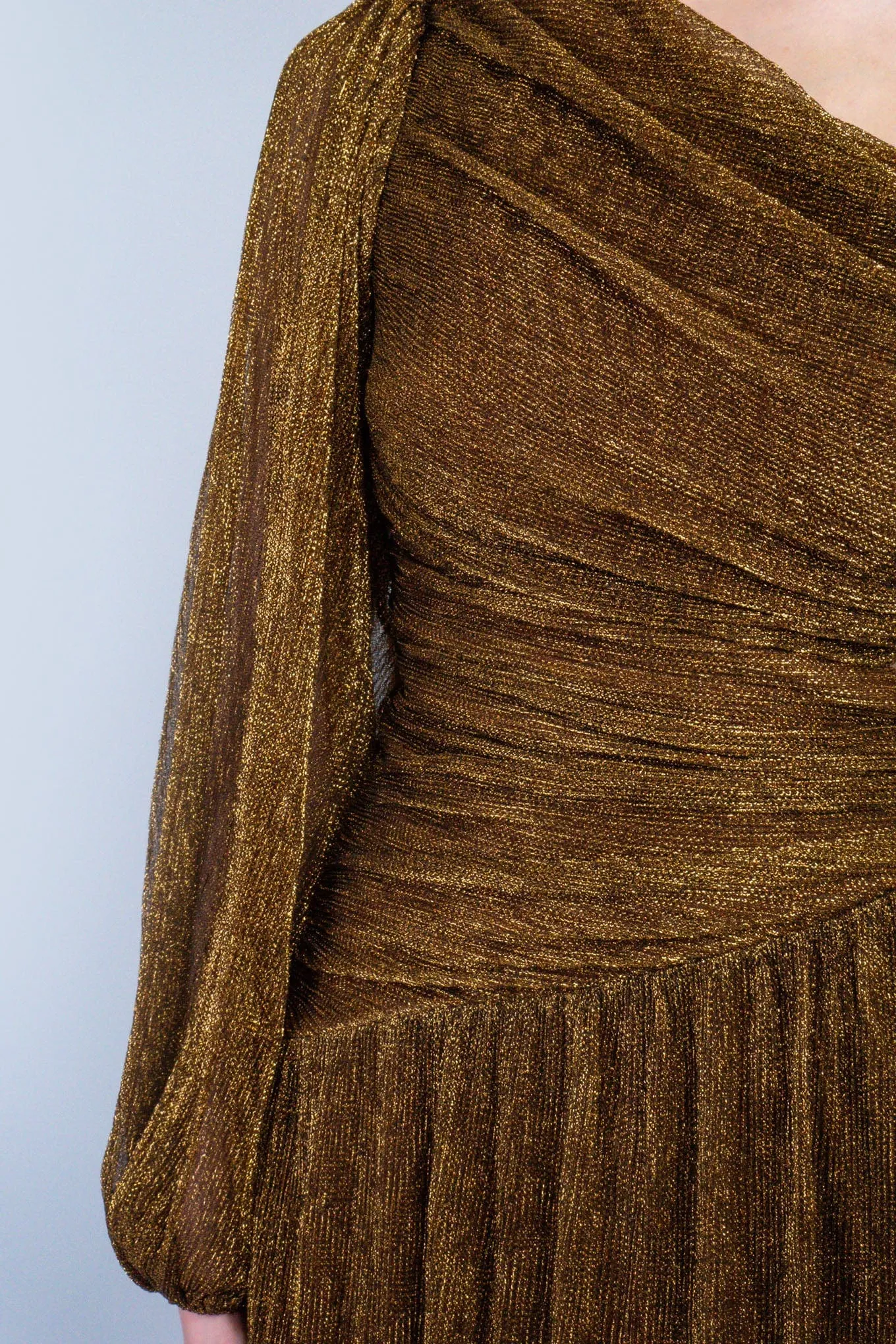 Bronze Lurex Asymmetric Cut Out Gown