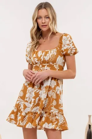 Carmel Floral Puff Sleeve Dress