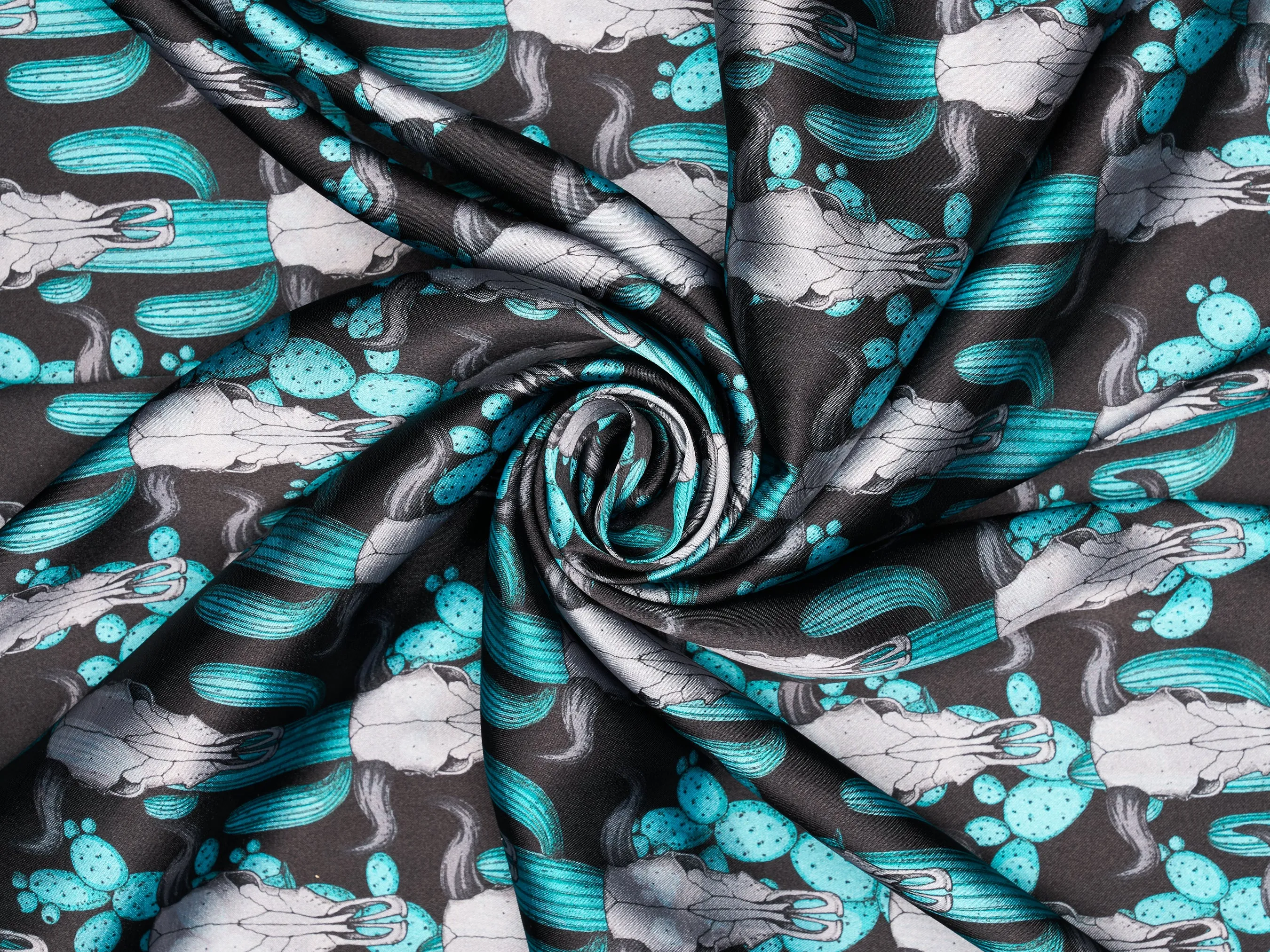 Charmeuse Satin  fabric by the yard -    Cactus and Skulls    print